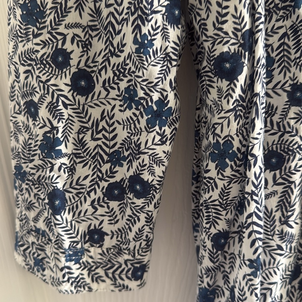 J. Crew Navy and White Floral Long-Sleeve Button Dress - Picture 5 of 16